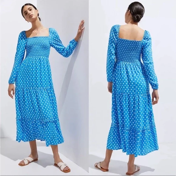 Anthropologie Dolan Laney Smocked Polka Dot Midi Casual Dress Blue size 2X - Picture 14 of 14